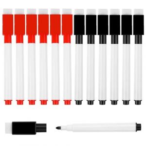 YCZCHE14 12 Pcs Feutre Tableau Blanc Effacable, Tableau Blanc Magnetique Stylo Effa&ccedil;able, Noir Feutre Ardoise Magn&eacute;tiques Effa&ccedil;ables avec Une Gomme pour Maison Bureau ou L'&eacute;cole(Rouge Noir) (YCZCHE14, neuf)