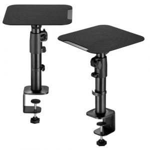 Drall Paire Statifs de Table avec Pince pour Haut-parleurs - Support de Table Enceintes de Monitoring Studio - Hauteur réglable - Pieds métallique - Enceinte jusqu'à 15 kg BH7BA (yumatron, neuf)