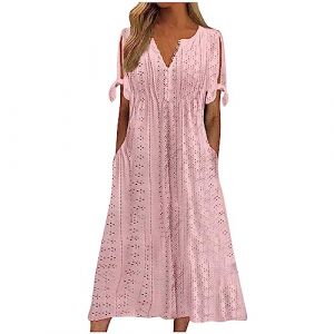 Robe Portefeuille 2025 Grossesse Gala Moulante Bapteme Dos Nu Invitée Ceremonie Vente en Ligne, Asymétrique D'Ete Elegante Coton Elegant Mi-Longue Et Robe de Soirée pour Femme Ronde (QDKBWL, neuf)