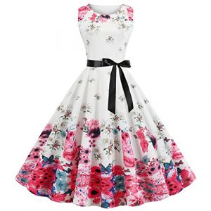 G&eacute;n&eacute;rique Robe Vintage Femme Ann&eacute;es 40 50 60 Pin up Robe de Soir&eacute;e Cocktail C&eacute;r&eacute;monie Style Rockabilly Swing Pliss&eacute; Col V sans Manche A-Line Taille Haute Ete (Miuiakoal, neuf)