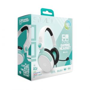 STEALTH C6-100 Casque de jeu BURST Edition – Blanc sarcelle, compatible avec les consoles de la génération actuelle, avec micro flexible, prise jack 3,5 mm, câble de 1,5 m, léger, confortable et (Clever-Stuff, neuf)
