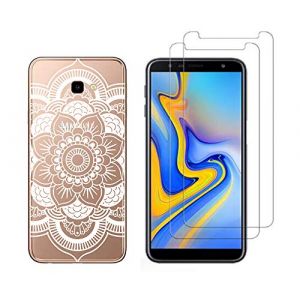NOVAGO Compatible avec Samsung Galaxy J4 Plus/J4 +/J4 Core -Coque Souple Solide Anti Choc avec Impression + 2 Films Protection &eacute;cran Verre tremp&eacute; r&eacute;sistant (Rosace Blanche) (NOVAGO-Vendeur PRO fran&ccedil;ais, neuf)