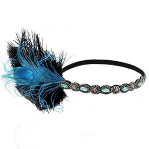 Femme Coiffure Vintage Bandeau Plume de Paon avec Plume Strass Décoration de Cheveux Déguisement de fête Bandeau de Danseuse de Charleston (PennyUK, neuf)
