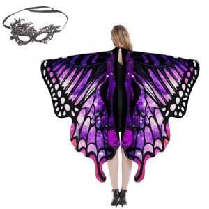 MiiDD Ailes de F&eacute;e Adulte Ch&acirc;le,Ailes de Papillon Adulte Cape 168 * 135 cm,D&eacute;guisement Femme Papillon Adulte avec Polyester Femme Fille pour Costume Carnaval Danse Cosplay F&ecirc;te(Violet) (TAIHXS, neuf)
