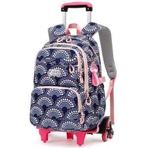 Amythe Cartable à Roulettes pour Filles de 9+ ans, Sac à Dos Scolaire Trolley de 16 pouces, Sac D'école Primaire Décontracté avec Chariot pour L'école/Voyages, 6 Roues -Bleu (Amythe, neuf)
