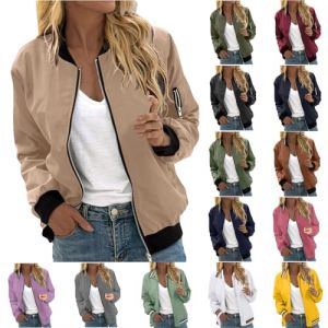 RUIRUILICO Veste Femme Mi Saison Décontracté 2025 Automne Bomber Classique Manche Longue Veste de Sport Ample Léger Blouson Couleur Unie (RUIRUILICO(UP TO 50% OFF!), neuf)