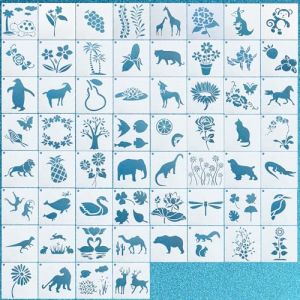 60 Pcs Pochoirs de Peinture R&eacute;utilisables, pochoirs pour la cr&eacute;ation textile animaux de for&ecirc;t arbres plantes, pochoir de peinture r&eacute;utilisables pour bois, tissu, fen&ecirc;tres, d&eacute;coration murale(10x10cm) (JuHuaHui, neuf)