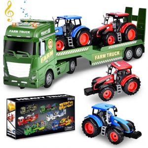 Herefun 3 in 1 Camion Ferme Dépanneuse Jouet, Grand Camion Transporteur Voiture, Tracteur Ferme Jouet Enfant, Cadeau pour Enfants Garçons 3 4 5 6+ Ans (Niedfisch Etrade, neuf)