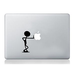 Homme poussant Apple autocollants macbook ordinateur portable décalque art vinyle graphique drôle murale (Wall4stickers, neuf)