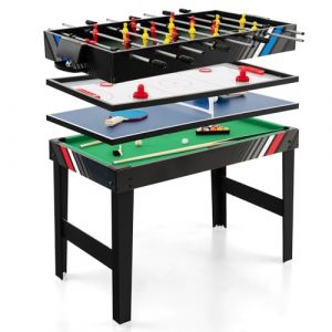 HOMASIS Table multi-jeux 4 en 1 avec baby-foot, billard, hockey de table et ping-pong, table de jeu en bois pour enfants et adultes avec accessoires, table pour maison, bar, bureau (Homasis, neuf)