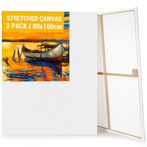 Koncci Ensemble de 2 toiles &agrave; peindre, 80x100 cm - Grand ch&acirc;ssis &agrave; biseauter - Toiles blanches &agrave; peindre pour peintures acryliques et huile, toiles en toile de coton pour d&eacute;butants et artistes (HYTH-EU, neuf)