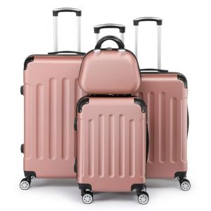 Bonnlo Set de 4 Valises avec Vanity Case，Valises de Voyage, Set Valise ABS avec Les Coins Renforc&eacute; et roulettes Pivotantes 360&deg;, Noir (Or Rose) (Yondox, neuf)