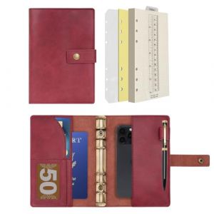 Wonderpool Carnet de notes rechargeable en cuir - Papier &agrave; pois int&eacute;rieur en cuir v&eacute;ritable pour le travail de voyage et l'organisateur (Rouge vin, A6) (Wonderpool eu, neuf)