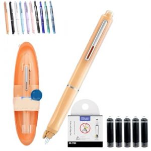 Qosneoun Stylo plume r&eacute;tractable, stylo plume rechargeable, 0,38 mm, encre bleue et noire, corps transparent, comprend 5 cartouches d'encre rechargeables pour une &eacute;criture fluide sans fuite (Orange (Qinchang, neuf)