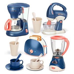 Veluoess Électroménager pour Enfants Kit de Cuisine pour Enfant avec Cafetière, Mixer, Blender, Un Grille-Pain et Autres Accessoires de Cuisine Jouet Set Petit-Déjeuner pour Enfantà Partir de 3 Ans (ggs-toys, neuf)