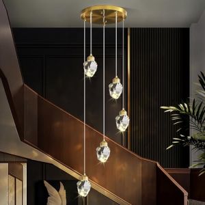 Suspension En Cristal Moderne, Suspension En Cristal LED 3 Couleurs, Pour îlot De Cuisine Chambre Salon éclairage De Salle à Manger (Base Ronde à 5 Têtes) (SXT Co., neuf)