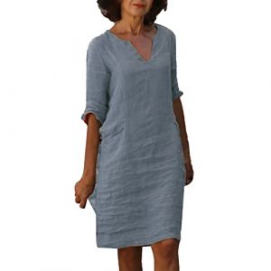 Robe Ete Femme De Plage Bohème Grande Taille Boheme Chic Été Midi Manche Longue Droite Mi Dresses for Women Elegante D pour Et Blanche Tshirt Lin Soirée Jupe Rose # (ZJsz, neuf)