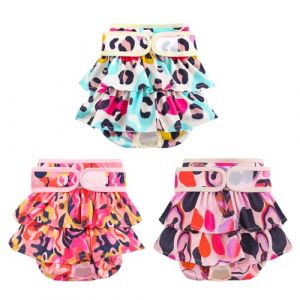 COMSLE Couche pour Chien Femelle Lavable (Lot de 3), Réutilisables Culottes Hygiéniques Très Absorbantes Chiennes Chaleurs, Culotte pour Chien Femelle en Chaleur et Incontinentes, Léopard Rose L (COMSLE-FR, neuf)