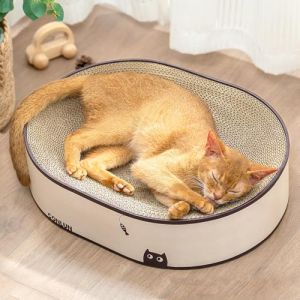 Conlun Ovale Griffoir pour Chat 2-en-1, Nid Grattoir Chat Carton Ondulé Naturel, Base Scellée Anti-Débris, Protection Canapé Durable sans Montage & Prêt à l'emploi (Conlun, neuf)