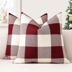 JOTOM Lot de 2 Housses de Coussin 60x60 cm de Plaid Classique de Noël Housses de Coussin Maison de Campagne Taie d'oreiller Décoratifs pour Canapé, Salon et Lit(Rouge) (Jotom Europe, neuf)
