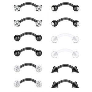 AceFun Black Curved Barbell 1.2MM 16G 8MM Piercing Rook Boucles d'oreilles pour femmes hommes Helix Daith Tragus Oreille Piercing Nez L&egrave;vre Sourcils Ventre Anneaux Septum Labret Piercing Or 8 paires (Piercing Jewelry, neuf)