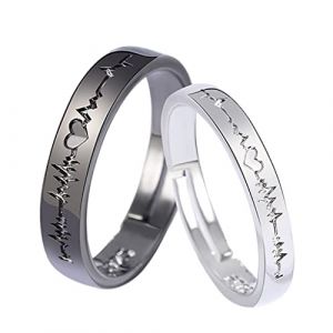 Milageto 2Pcs Cadeau Couple Bague Homme, Bague Femme Bague Homme, Bague de Promesse Couple Alliance Mariage pour Couple, Bague Reglable Femme (Milageto-EU, neuf)