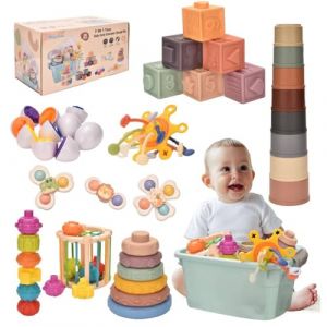 Majabike Jouets Bébés pour 6 à 12 Mois, Jeux montessoriii 1 an,Montessoriii Bebe eveil 9-18 Mois,Jouet sensoriel Bebe,avec Bebe Cube d'activité, œufs à associer, Jouet à Ventouse à Rotation,Nouveau (Majabike Inc., neuf)