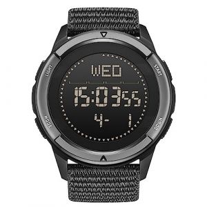 TPWEWRX Montre Digitale d'ext&eacute;rieur pour Hommes avec bo&icirc;tier en Fibre de Carbone R&eacute;tro-&eacute;clairage par LED Montre Tactique &eacute;tanche &agrave; 50M Montres Militaires Boussole Montre-Bracelet (Black) (Ansiwei Firm, neuf)