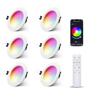Lam(MS) pen 6x Spot encastr&eacute; LED RGBW dimmable 10W, Bluetooth APP LED Spots Encastr&eacute; RGB+blanc chaud+blanc froid Multicolore Downlight Smart Plafonnier 230V pour Couloir Salon Salle (Lam(MS)pen, neuf)