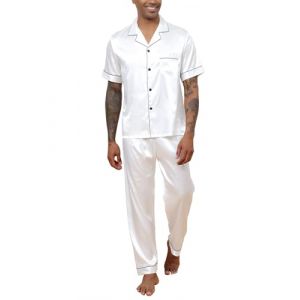 Reliwel Pyjama Homme Ete Satin Pyjama Short Homme en Soie Boutonn&eacute; Chemise Manches Courtes et Pantalon Long Deux Pi&egrave;ces v&ecirc;tements de Nuit Confortable Doux (Reliwel-FR, neuf)