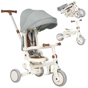 Olmitos - Tricycle Évolutif Bébé 5 en 1 - Vélo Enfant de 1 à 5 Ans - De Tricycle à Vélo avec ou sans Pédales - Adaptable et Transformable (Gris) (Babymania, neuf)