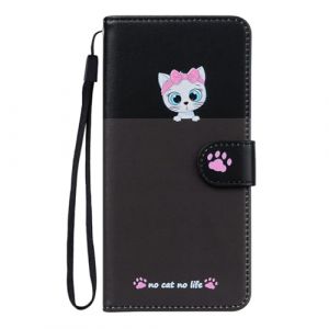 Butnyeoe Etui pour Huawei P20 Rabat,Housse Pochette pour Huawei P20 Clapet,Portefeuille Coque avec Porte-Carte, Chat Mignon de Dessin Anim&eacute; PU Cuir Case.Noir+Gris Fonc&eacute; (Bartern, neuf)