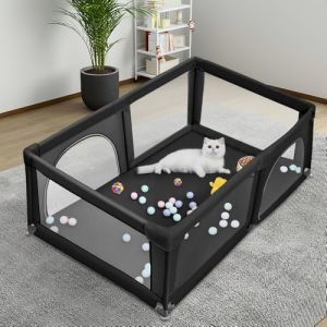 Parc pour Chiots Ou Petits Chiens, Clôture Solide en Tissu épais Et Filet en Nylon Haute Résistance,Parc à Chiots avec Porte, Lavable en Machine, Intérieur/extérieur,180 * 120 * 66cm-Noir (Hechheu, neuf)