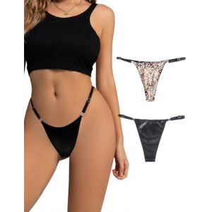 ohmydear String Femme Sexy Chic Tanga Ficelle Mini String Léopard Slip Entrejambe en Coton Bikini String sans Couture sous-Vêtement Lingerie Grandes Taille G-String T-Back Ceinture Réglable (OHMYDEAR, neuf)