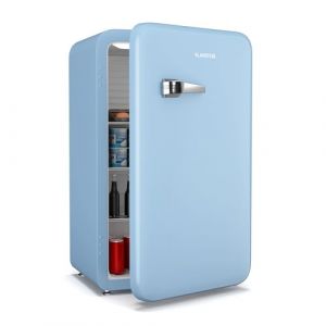 Klarstein Audrey Evo 90L Mini Frigo - Rétro, Silencieux 40 dB, Thermostat Mécanique, Porte Réversible, LED, Petit Frigo pour Chambres & Bureaux, Bleu (Klarstein France, neuf)