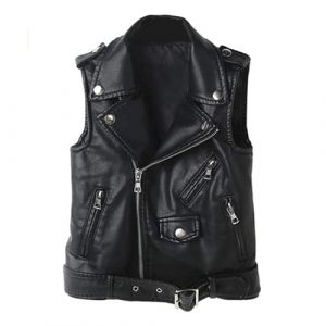 Lengender Veste en Simili Cuir sans Manche Enfant - Blouson Motard avec Fermeture &eacute;clair asym&eacute;trique - Manteau Printemps Automne Gar&ccedil;on Filles (Noir, 130) (FindPitaya, neuf)