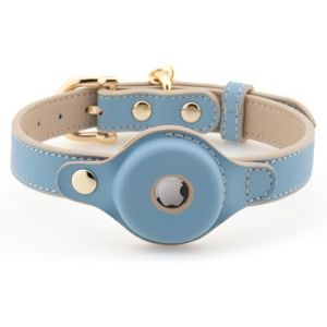 Nina Woof Cupertino : Colliers pour chien en simili cuir bleu, taille M, compatible Apple AirTag 2021, avec support de dispositif de suivi de chien, ensemble avec laisse en cuir et porte-clés en cuir (Honest Brands Shop, neuf)