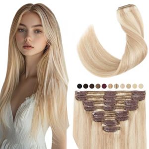 Elailite Extension a Clip Cheveux Naturel Maxi Volume #18+613 SABLE BLOND MECHE BLOND CLAIR, 8pcs Extension Cheveux Humains à Clip 60cm 170g (Naughty Fashion Mode, neuf)