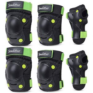 Sets de Protection Roller Enfant Réglable 6PCS Protection Skateboard Genouillère Protège-Poignet Coudières avec Sac de Rangement pour Vélo Patinage Cyclisme Scooter (Noir, M) (Soudittur-World, neuf)