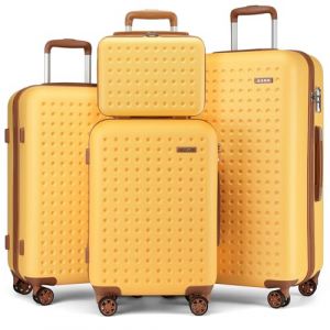 Kono Set de 4 Valises Rigide ABS Valise de Voyage, Valise Vanity Case| Valise Cabine| Valise Moyenne| Grande Valise 4 roulettes et Serrure TSA, Jaune (Halterner Technologie GmbH, neuf)