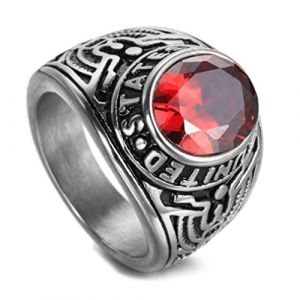 OAKKY Homme Acier Inoxydable Aigle Américain Vintage Set avec Pierres Précieuses Bague Rouge Taille 54 (EuropeShopping, neuf)