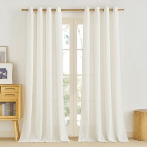 PONY DANCE Rideau Lin Blanc Écru a Oeillets, Voilage Épais en Lin Decortaion pour Fenêtre Salon Maison Chambre, Panneaux Naturel Interieurs, L140 x H245cm, 2 Panneaux, Écru Clair (RYB HOME EU, neuf)