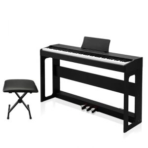LEADZM Piano Numérique 88 Touches avec Banc, Clavier Entièrement Lesté, Piano Électrique avec Double Bluetooth et Haut-Parleurs Stéréo, 128 Timbres et Rythmes, Système à 3 Pédales, Noir (VICTOPV, neuf)