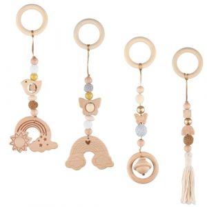 FESSOSKO 4 Pièces Arche Eveil Bebe, Arche Portique en Bois, Jouet Suspendu pour Bébé, Accessoire Landau, Jouet d'Éveil pour Bébé (oumanman, neuf)