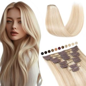 Elailite Extension a Clip Cheveux Naturel Epaisseur Fine - Rajout Cheveux Humain 8 Mèches (#18+613 SABLE BLOND MECHE BLOND CLAIR, 25 cm (50 g)) (Naughty Fashion Mode, neuf)