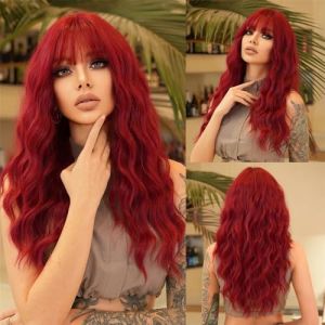 pruiken Perruque longue ondulée gris violet for femmes Cosplay fête quotidienne teinture aérienne perruques ondulées(Burgundy) (yichanggeng, neuf)