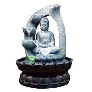 Uziqueif Fontaine de Statue de Bouddha en Résine avec Lotus, Fontaine d'eau de Table d'intérieur Humidificateur - Fengshui Décoration pour Bureau, Maison, Jardin et Terrasse,Gris,Buddha A (Uziqueif home decoration, neuf)