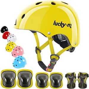 Casque pour Enfants r&eacute;glable avec genouill&egrave;res, coudi&egrave;res et prot&egrave;ge-Poignets, Ensemble de Protection 7 en 1 pour gar&ccedil;ons et Filles, pour Skateboard, v&eacute;lo, Trottinette, Hoverboard, etc. (XC UK-SHOP, neuf)