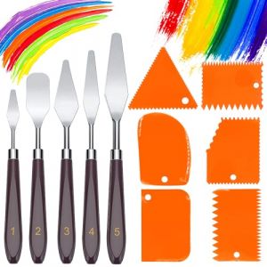 11 Pièces Ensemble de couteaux à peinture,5 Couteaux à Palette+6 Plastique Couteaux grattoirs,Couteaux à Peindre Acier Inoxydable,Palette Couteau,Peinture à l'huile Accessoires de Mélange de Couleur (Nadia.Nie, neuf)