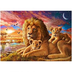 Kit de Broderie Diamant 5D DIY- Mère de Lion et Enfants - Peinture par numéros Adultes - Broderie Diamant Painting au Point de Croix - pour décoration Murale de la Maison - 40 x 30 cm (Amnebest-EU, neuf)